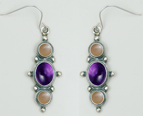 Sterling Silver Drop Dangle Earrings With Amethyst And Peach Moonstone